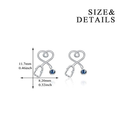 Sterling Silver Nurse Stethoscope with Blue Crystal Stud Earrings Jewelry Studs