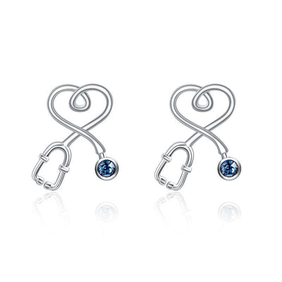 Sterling Silver Nurse Stethoscope with Blue Crystal Stud Earrings Jewelry Studs