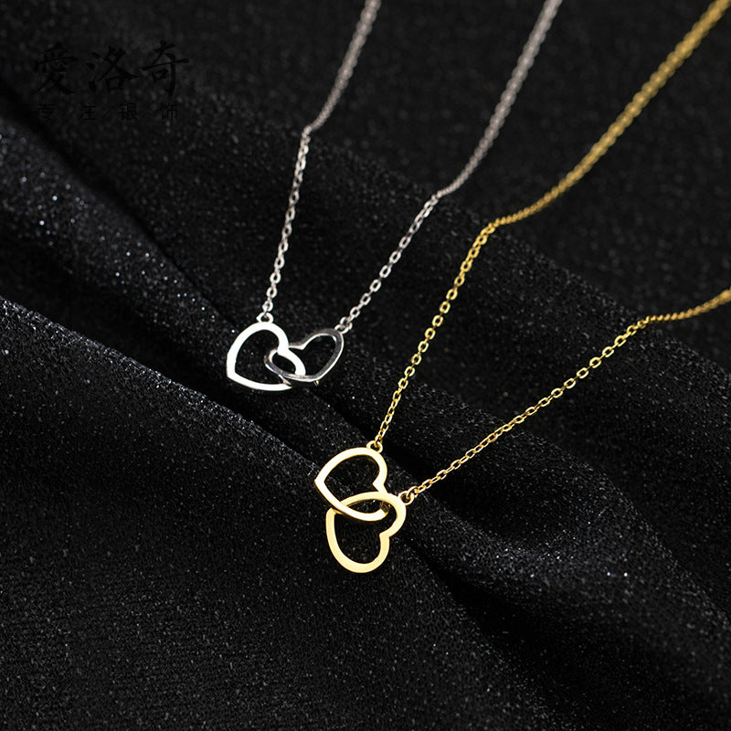 Double Heart Interlocking Titanium Necklace